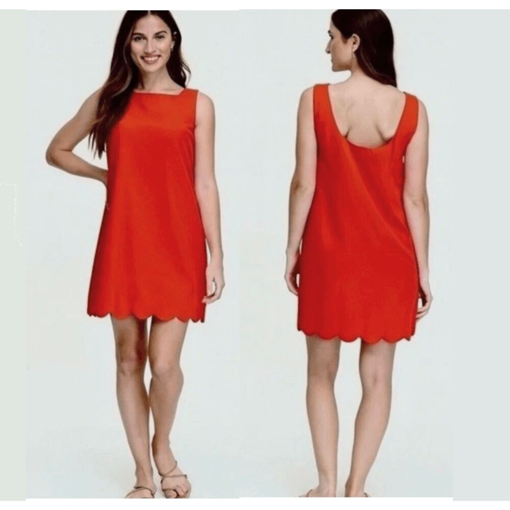 Kate Spade x Target Shift Dress Womens M Red Scallop Hem Cotton Mini Lined Mod